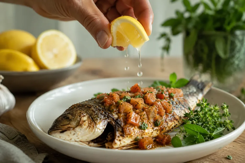 Lemon juice over Mediterranean fish
