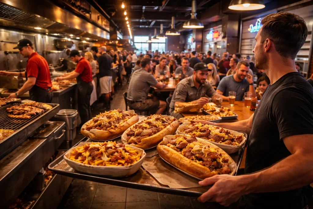 A busy Philly-style restaurant in Brisbane on a Saturday afternoon