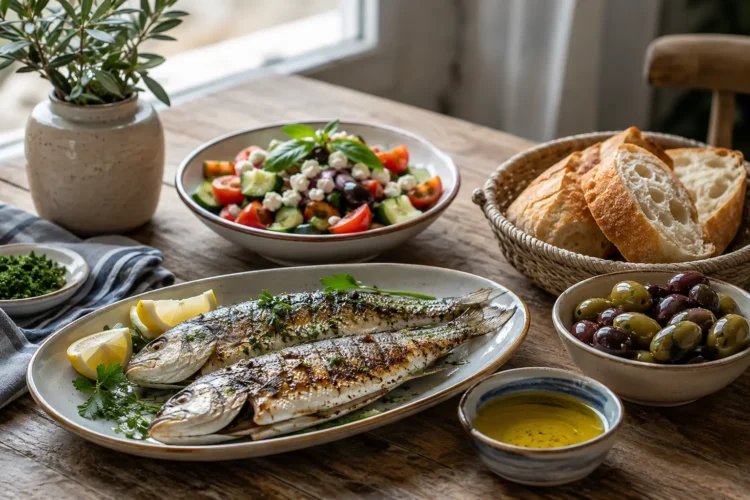 Mediterranean meal on a rustic table